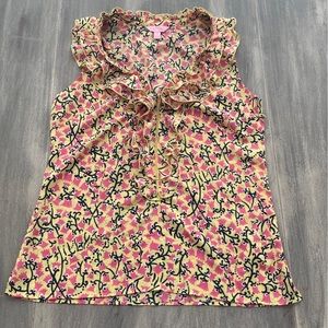 Lilly Pulitzer Allison Top Ruffle Floral Sleeveless Blouse Small